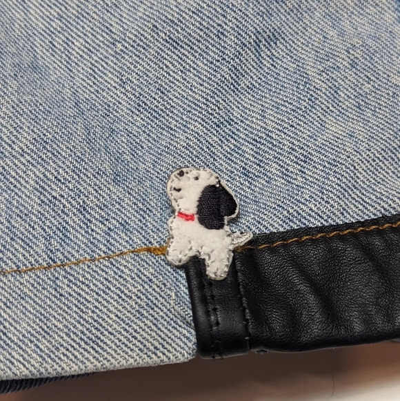 Vintage Patchwork Denim Jean Colour  Block Jacket Embroidered Daisy Woman L - Picture 9 of 10